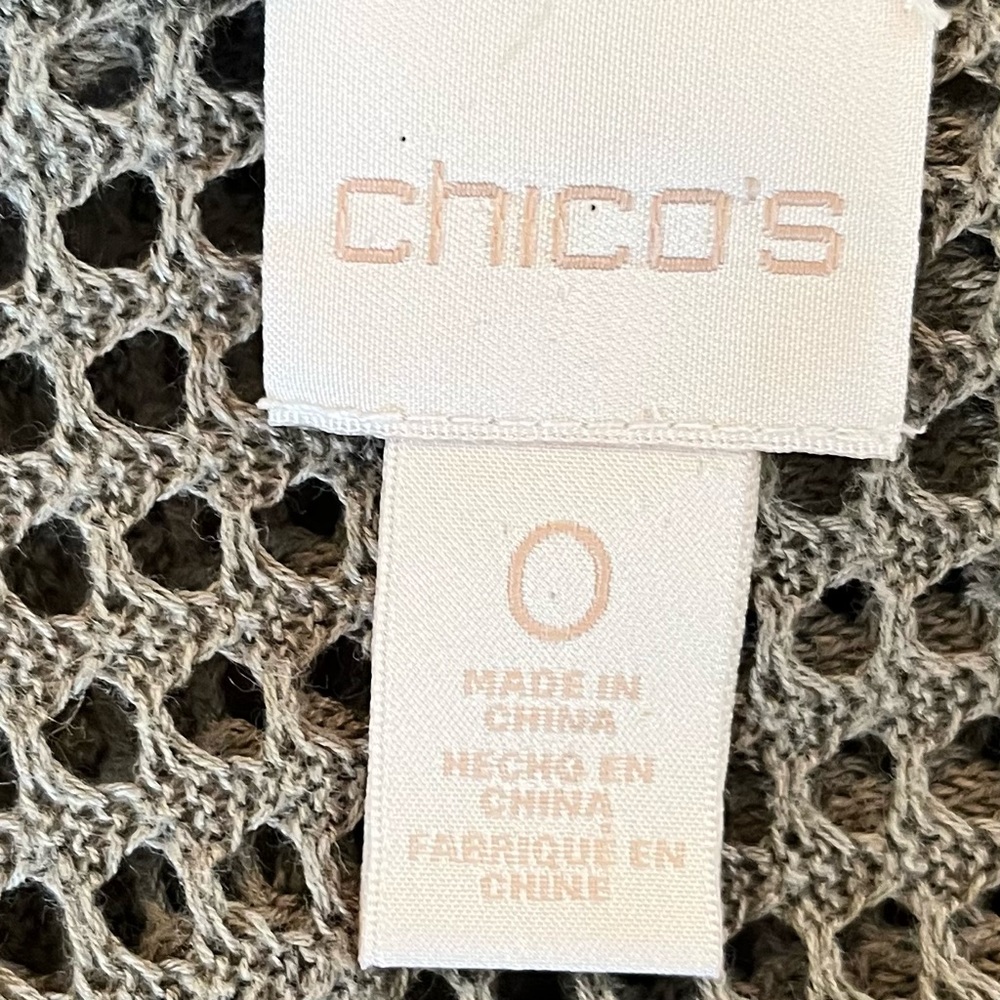 Chico's Olive Green Open Knit V-Neck Top with Metal Shoulder Detail - Picture 7 of 7